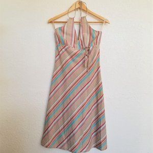 WE Striped Cotton Halter Dress with Open Back